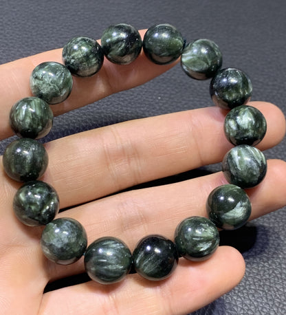 Seraphinite,AAAA Natural Authentic Russian Seraphinite Beads,12.3mm Bracelet,Seraphinite Beads Bracelet,Handmade Jewelry ET1195