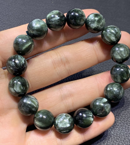 Seraphinite,AAAA Natural Authentic Russian Seraphinite Beads,12.3mm Bracelet,Seraphinite Beads Bracelet,Handmade Jewelry ET1195