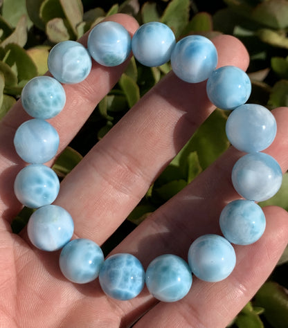 AAA+ Natural Authentic Dominican Larimar Bracelet,Gems Jewelry,Gems Bracelet,13mm Bracelet,Crystal Bracelet ET678