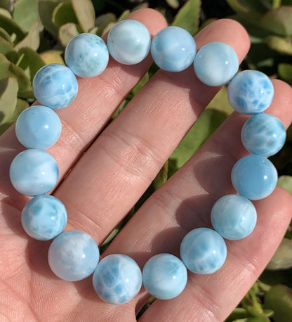 AAA+ Natural Authentic Dominican Larimar Bracelet,Gems Jewelry,Gems Bracelet,13mm Bracelet,Crystal Bracelet ET678