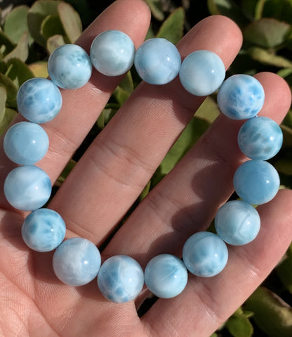 AAA+ Natural Authentic Dominican Larimar Bracelet,Gems Jewelry,Gems Bracelet,13mm Bracelet,Crystal Bracelet ET678