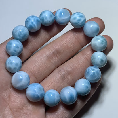 AAA+ Natural Authentic Dominican Larimar Bracelet,Gems Jewelry,Gems Bracelet,13mm Bracelet,Crystal Bracelet ET678