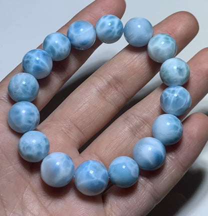 AAA+ Natural Authentic Dominican Larimar Bracelet,Gems Jewelry,Gems Bracelet,13mm Bracelet,Crystal Bracelet ET678