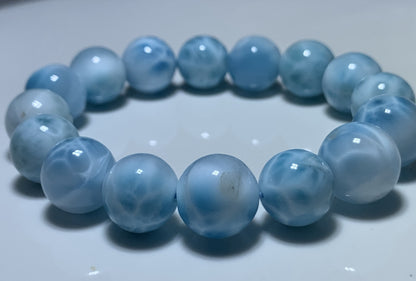 AAA+ Natural Authentic Dominican Larimar Bracelet,Gems Jewelry,Gems Bracelet,13mm Bracelet,Crystal Bracelet ET678