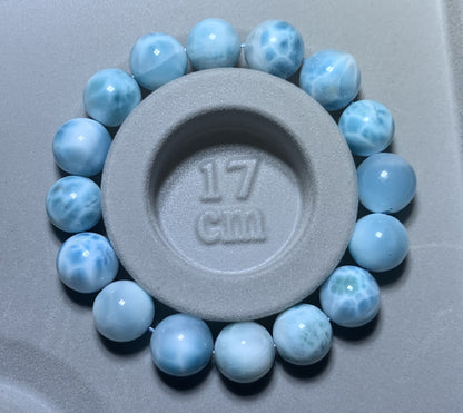 AAA+ Natural Authentic Dominican Larimar Bracelet,Gems Jewelry,Gems Bracelet,13mm Bracelet,Crystal Bracelet ET678