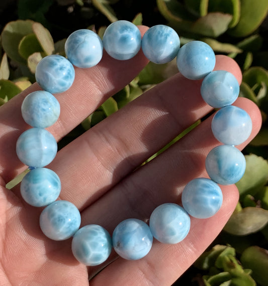 AA++ Natural Authentic Dominican Larimar Bracelet,Gems Jewelry,Gems Bracelet,12.8mm Bracelet,Crystal Bracelet ET1078