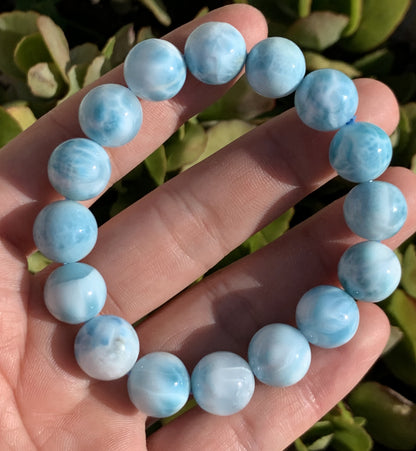 AA++ Natural Authentic Dominican Larimar Bracelet,Gems Jewelry,Gems Bracelet,12.8mm Bracelet,Crystal Bracelet ET1078