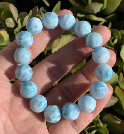 AA++ Natural Authentic Dominican Larimar Bracelet,Gems Jewelry,Gems Bracelet,12.8mm Bracelet,Crystal Bracelet ET1078