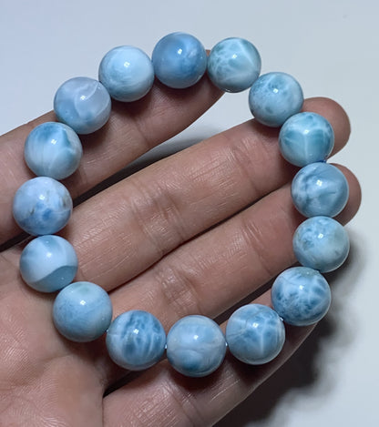 AA++ Natural Authentic Dominican Larimar Bracelet,Gems Jewelry,Gems Bracelet,12.8mm Bracelet,Crystal Bracelet ET1078