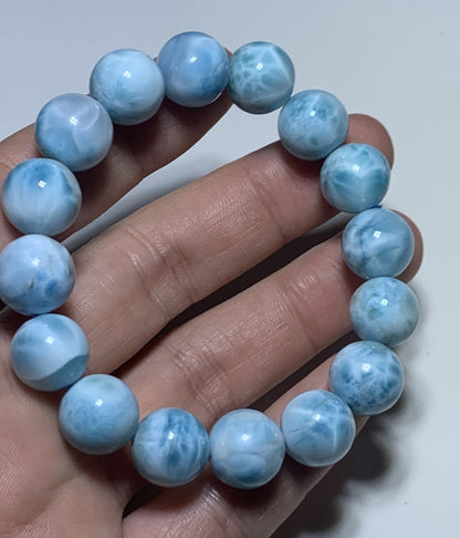 AA++ Natural Authentic Dominican Larimar Bracelet,Gems Jewelry,Gems Bracelet,12.8mm Bracelet,Crystal Bracelet ET1078