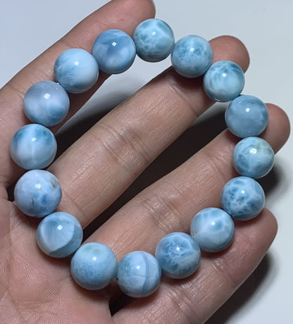 AA++ Natural Authentic Dominican Larimar Bracelet,Gems Jewelry,Gems Bracelet,12.8mm Bracelet,Crystal Bracelet ET1078