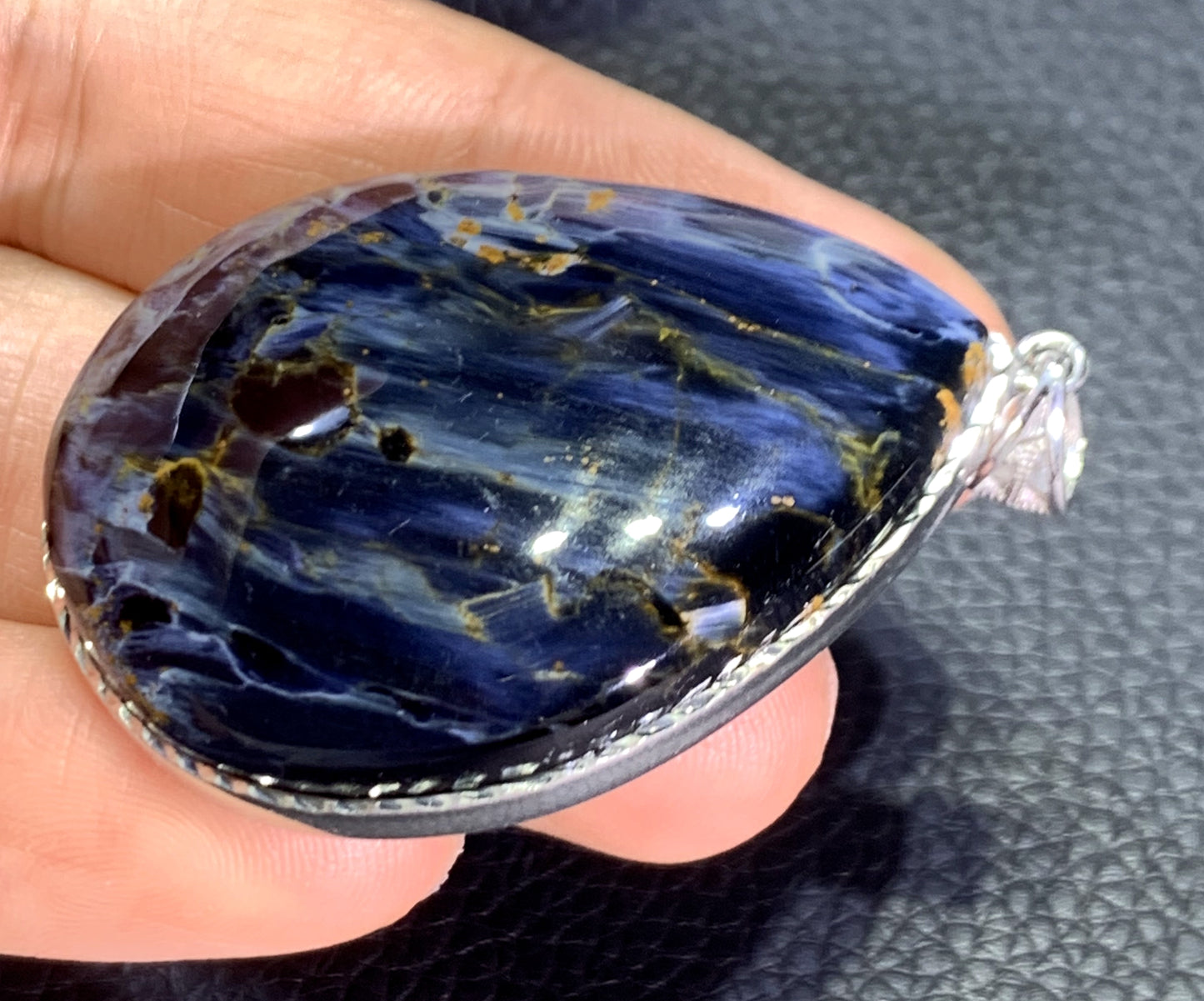 AAAA Natural Namibian Pietersite Silver Pendant,Blue Flashy Pietersite Cabochon,Pietersite Gemstone, Blue Pietersite ET797