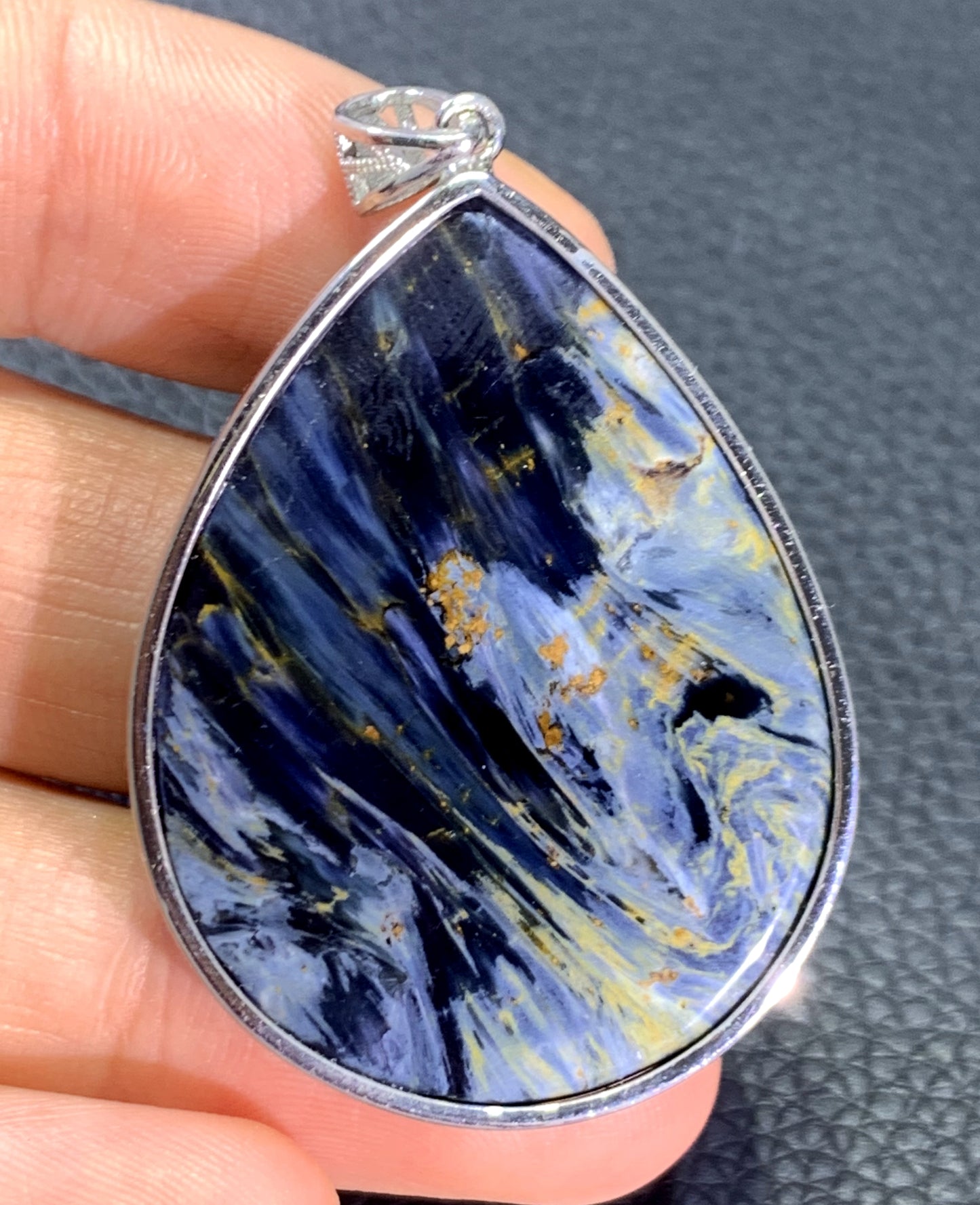 AAAA Natural Namibian Pietersite Silver Pendant,Blue Flashy Pietersite Cabochon,Pietersite Gemstone, Blue Pietersite ET797