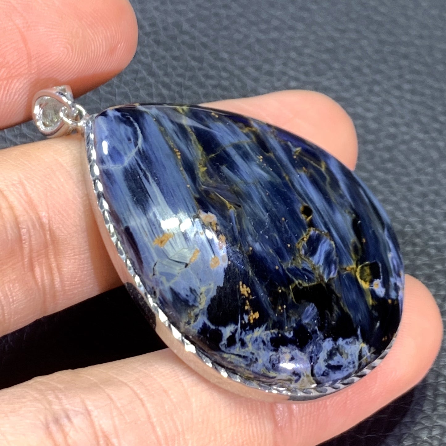 AAAA Natural Namibian Pietersite Silver Pendant,Blue Flashy Pietersite Cabochon,Pietersite Gemstone, Blue Pietersite ET797