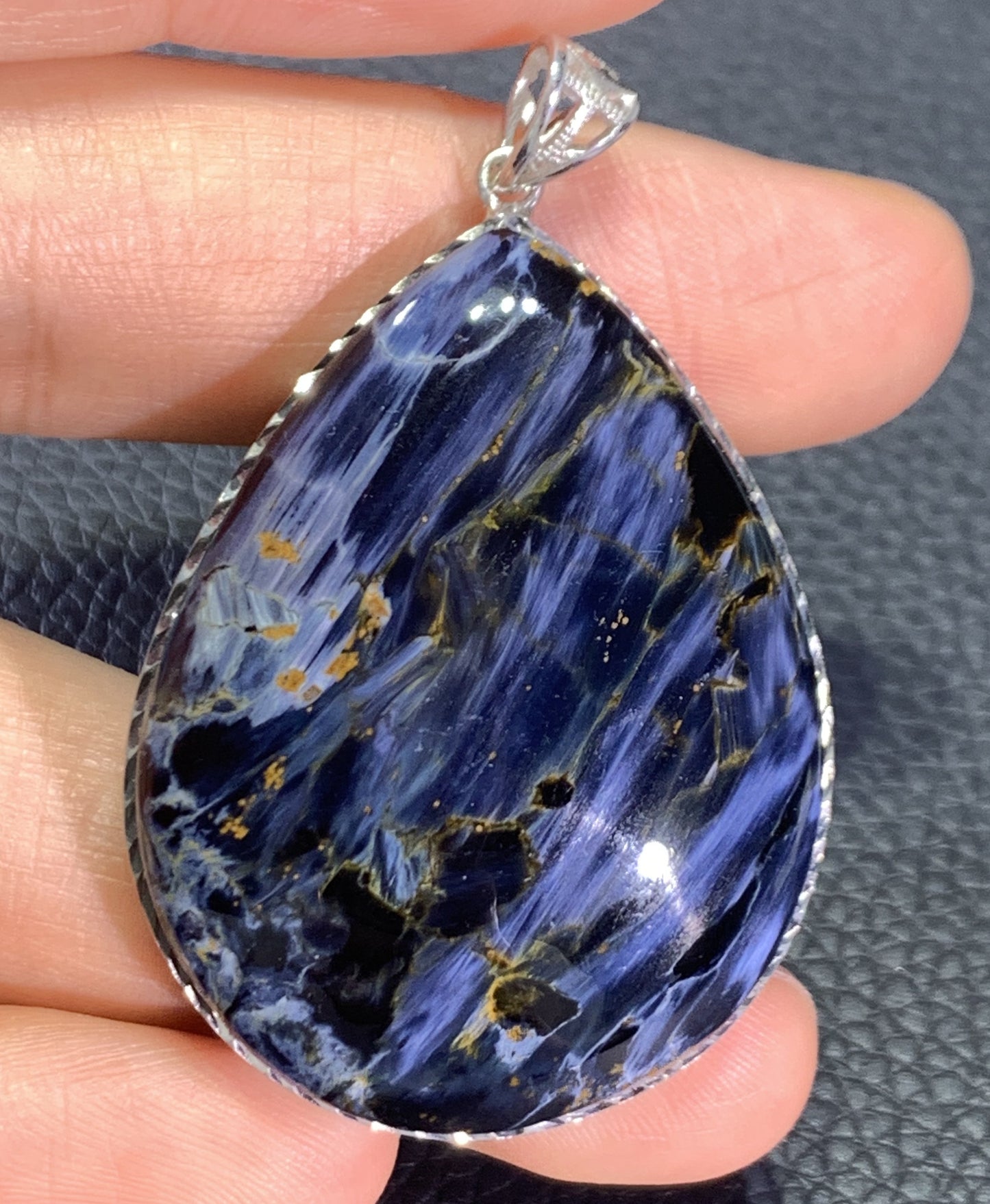 AAAA Natural Namibian Pietersite Silver Pendant,Blue Flashy Pietersite Cabochon,Pietersite Gemstone, Blue Pietersite ET797