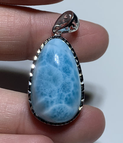 AAA+ Natural  Authentic Dominican Larimar 925 Silver Pendant, Handmade Silver Pendant,Lairmar Jewelry ET292