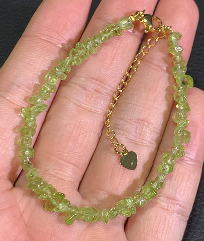 Peridot Bracelet,AAA+ Natural Authentic Peridot Bracelet,Irregular Bracelet,Green Gemstone Bracelet,Adjustable Size Bracelet ET66