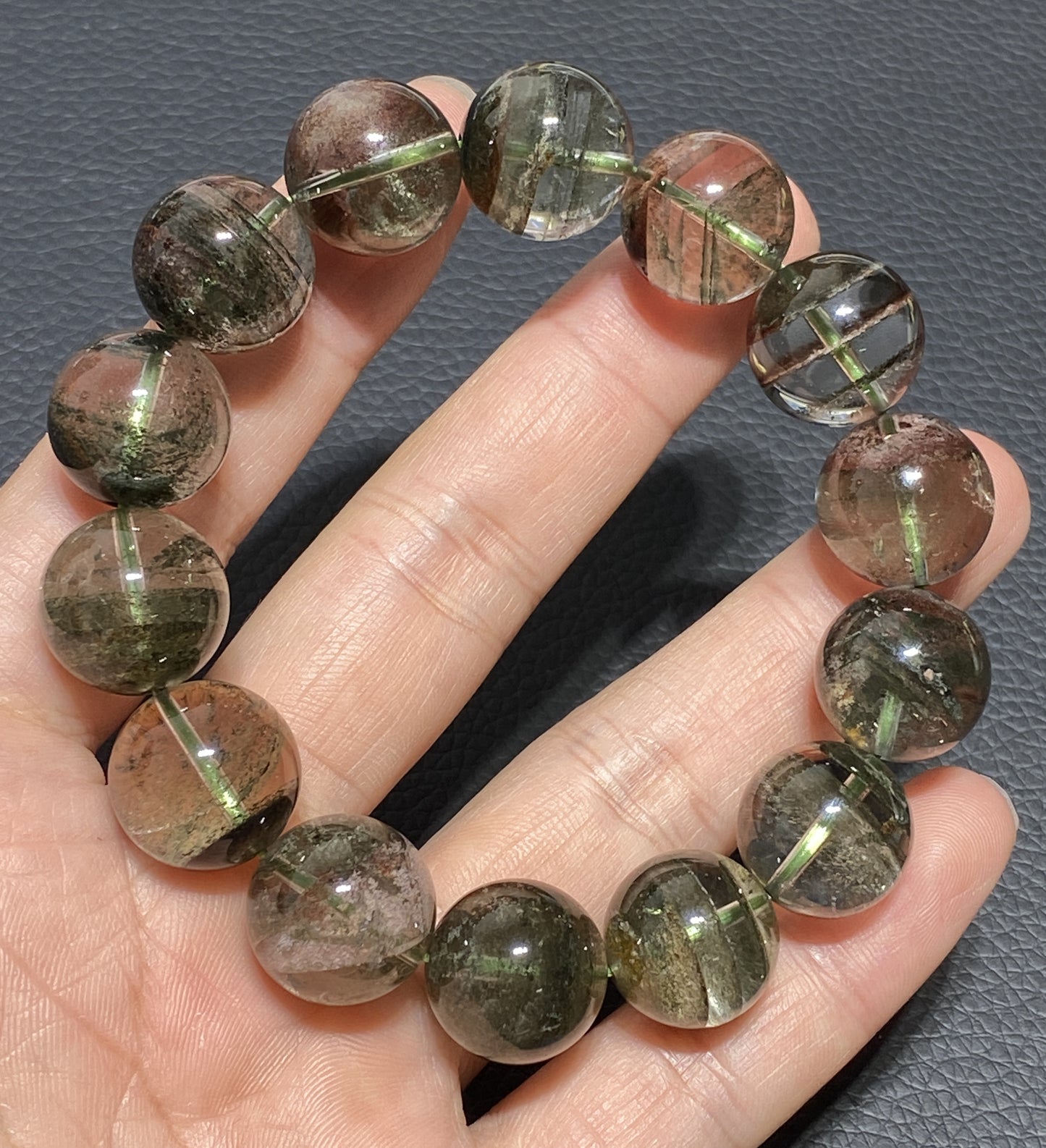 Green Phantom Crystal,AAAA Natural Authentic Zambia Green Phantom Crystal Bracelet,16mm Bracelet,Mens bracelet ET117