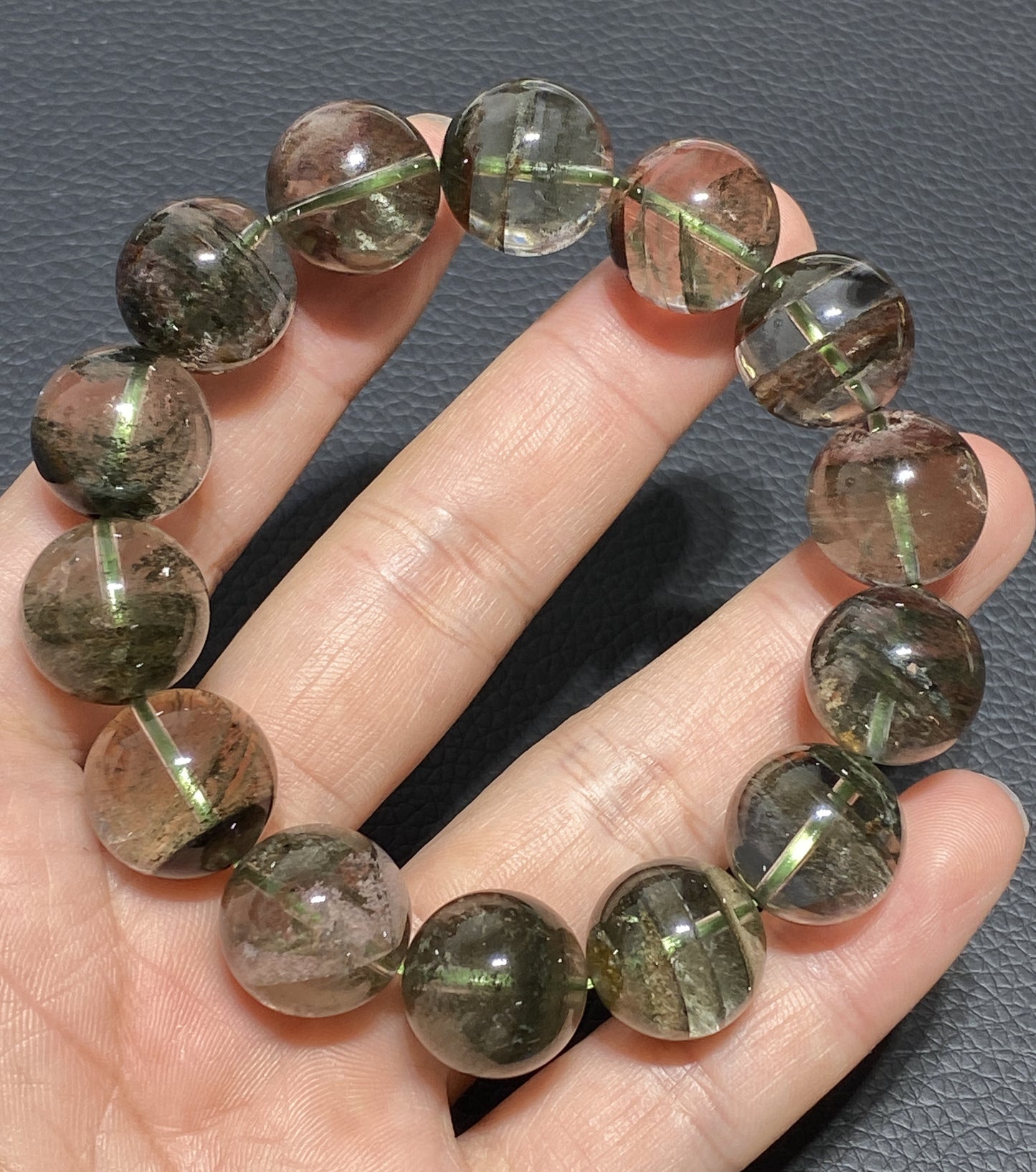 Green Phantom Crystal,AAAA Natural Authentic Zambia Green Phantom Crystal Bracelet,16mm Bracelet,Mens bracelet ET117