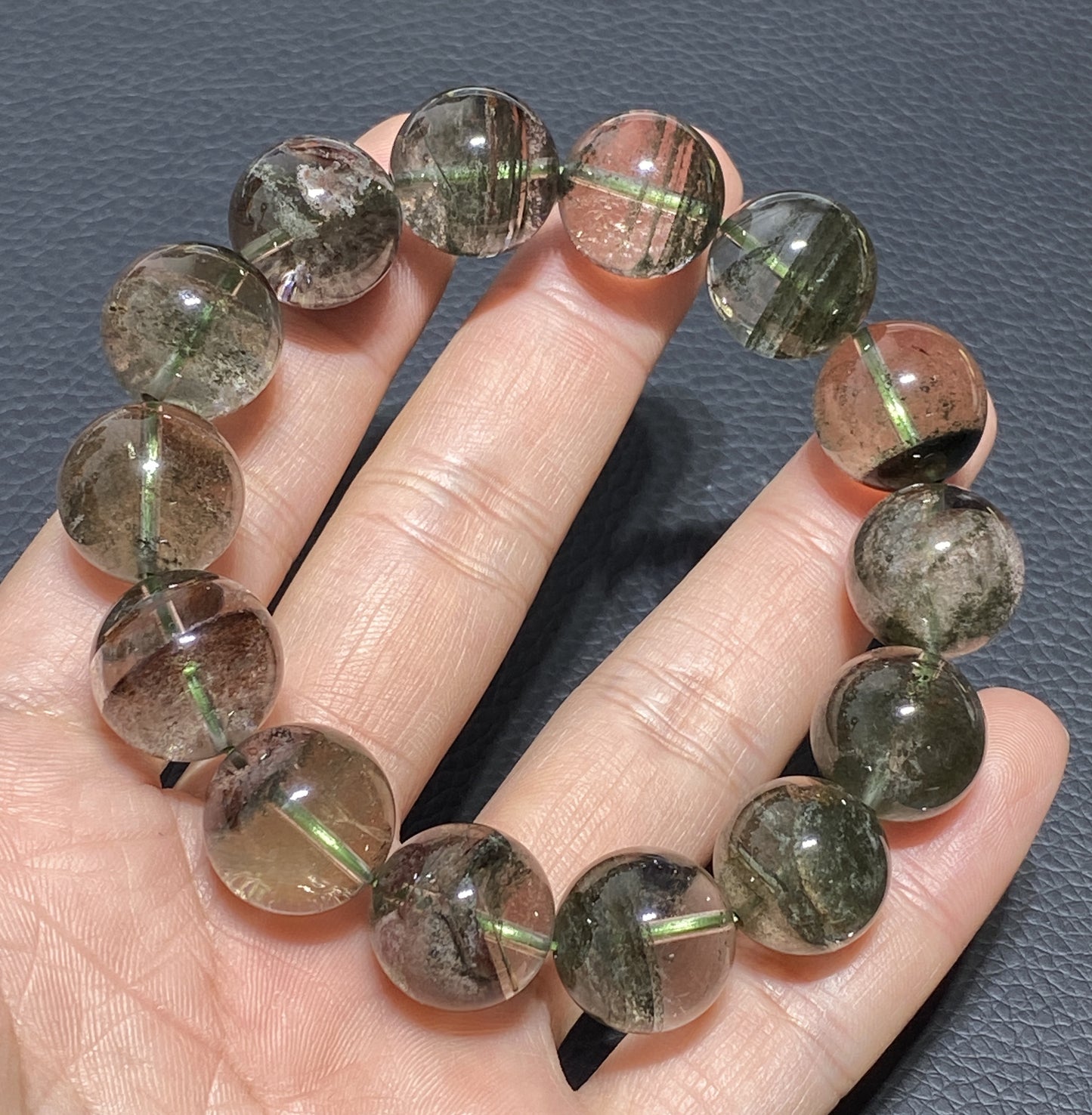 Green Phantom Crystal,AAAA Natural Authentic Zambia Green Phantom Crystal Bracelet,16mm Bracelet,Mens bracelet ET117