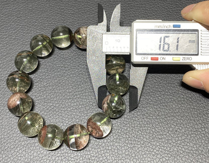 Green Phantom Crystal,AAAA Natural Authentic Zambia Green Phantom Crystal Bracelet,16mm Bracelet,Mens bracelet ET117