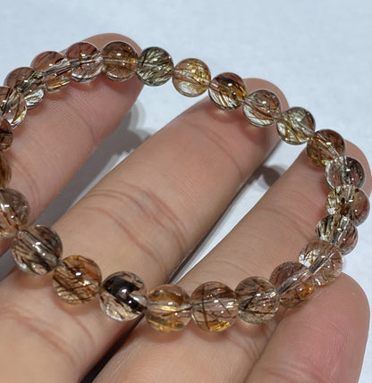 Natural Authentic Black Gold Super 7 Bracelet,Super 7 Bracelet,Crystal Bracelet,Bead Bracelet,7mm Bracelet ET61