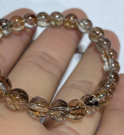 Natural Authentic Black Gold Super 7 Bracelet,Super 7 Bracelet,Crystal Bracelet,Bead Bracelet,7mm Bracelet ET61