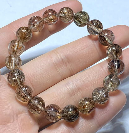 AAAA+ Natural Authentic Black Gold Super Seven Bracelet,Super 7 Bracelet,Healing Stone Jewelry,10 mmBead Bracelet ET151