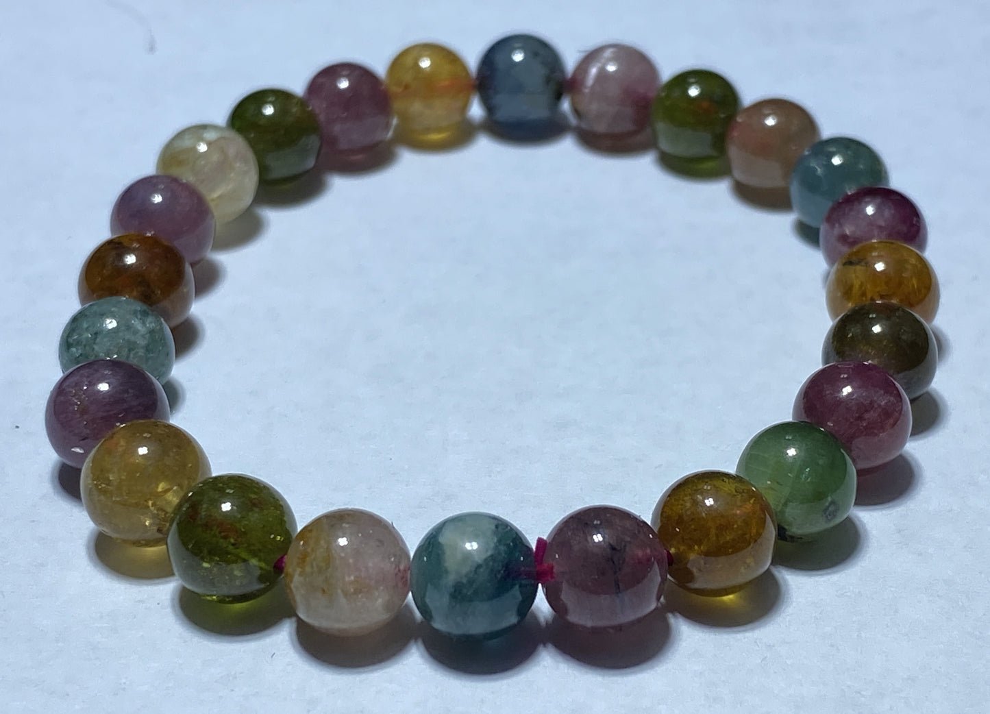 AAA++ Natural Authentic Tourmaline Bracelet,Tourmaline Round Bracelet,Rainbow Tourmaline Bracelet,Crystal Bracelet ET155