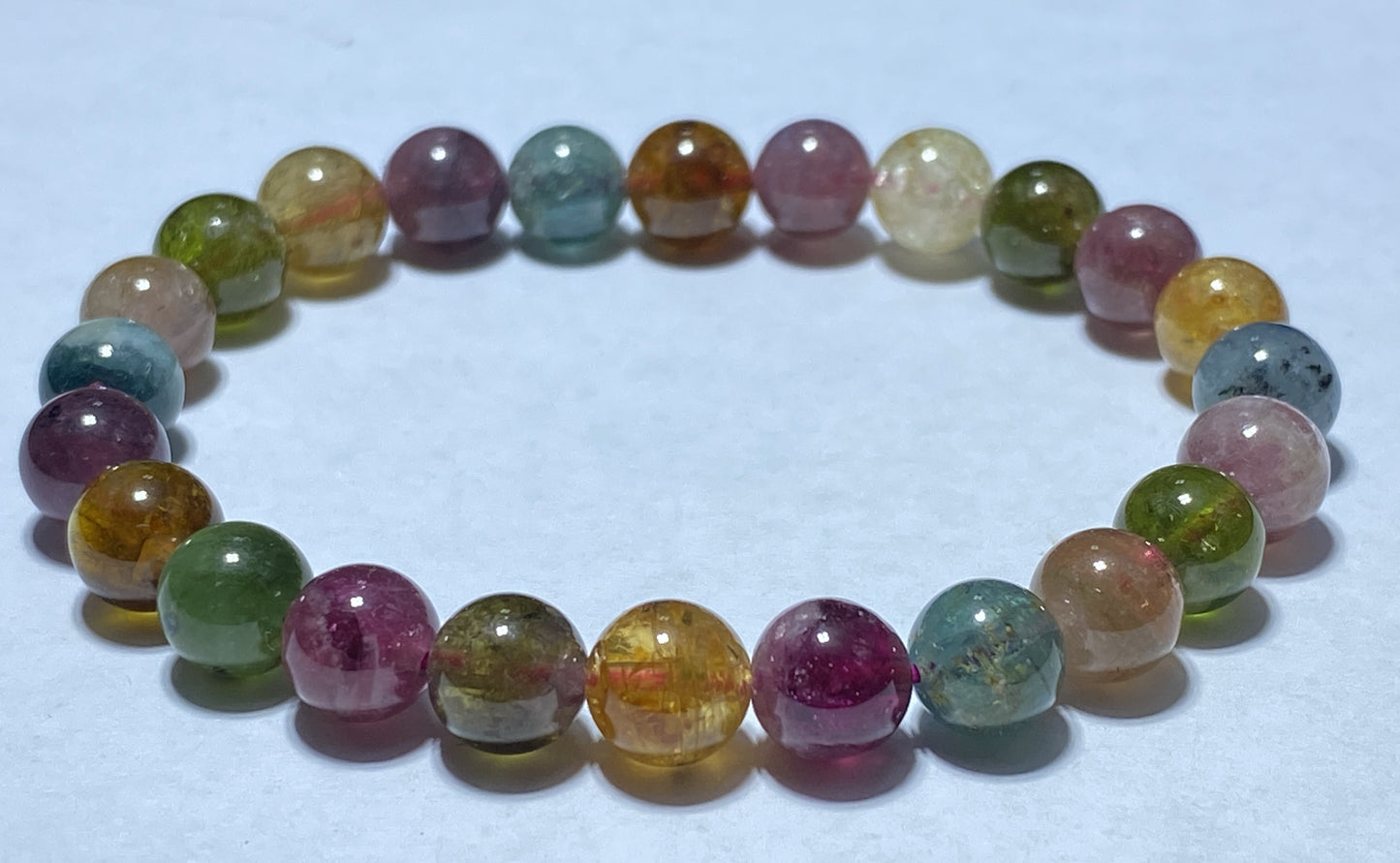 AAA++ Natural Authentic Tourmaline Bracelet,Tourmaline Round Bracelet,Rainbow Tourmaline Bracelet,Crystal Bracelet ET155