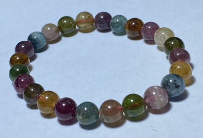 AAA++ Natural Authentic Tourmaline Bracelet,Tourmaline Round Bracelet,Rainbow Tourmaline Bracelet,Crystal Bracelet ET155