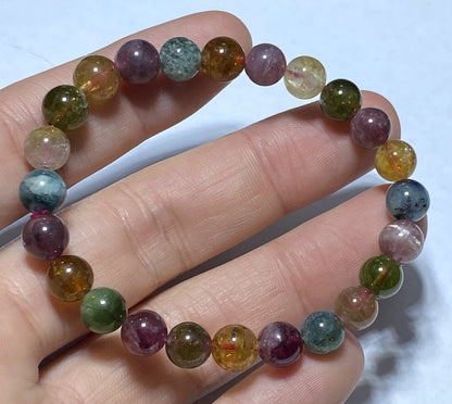 AAA++ Natural Authentic Tourmaline Bracelet,Tourmaline Round Bracelet,Rainbow Tourmaline Bracelet,Crystal Bracelet ET155