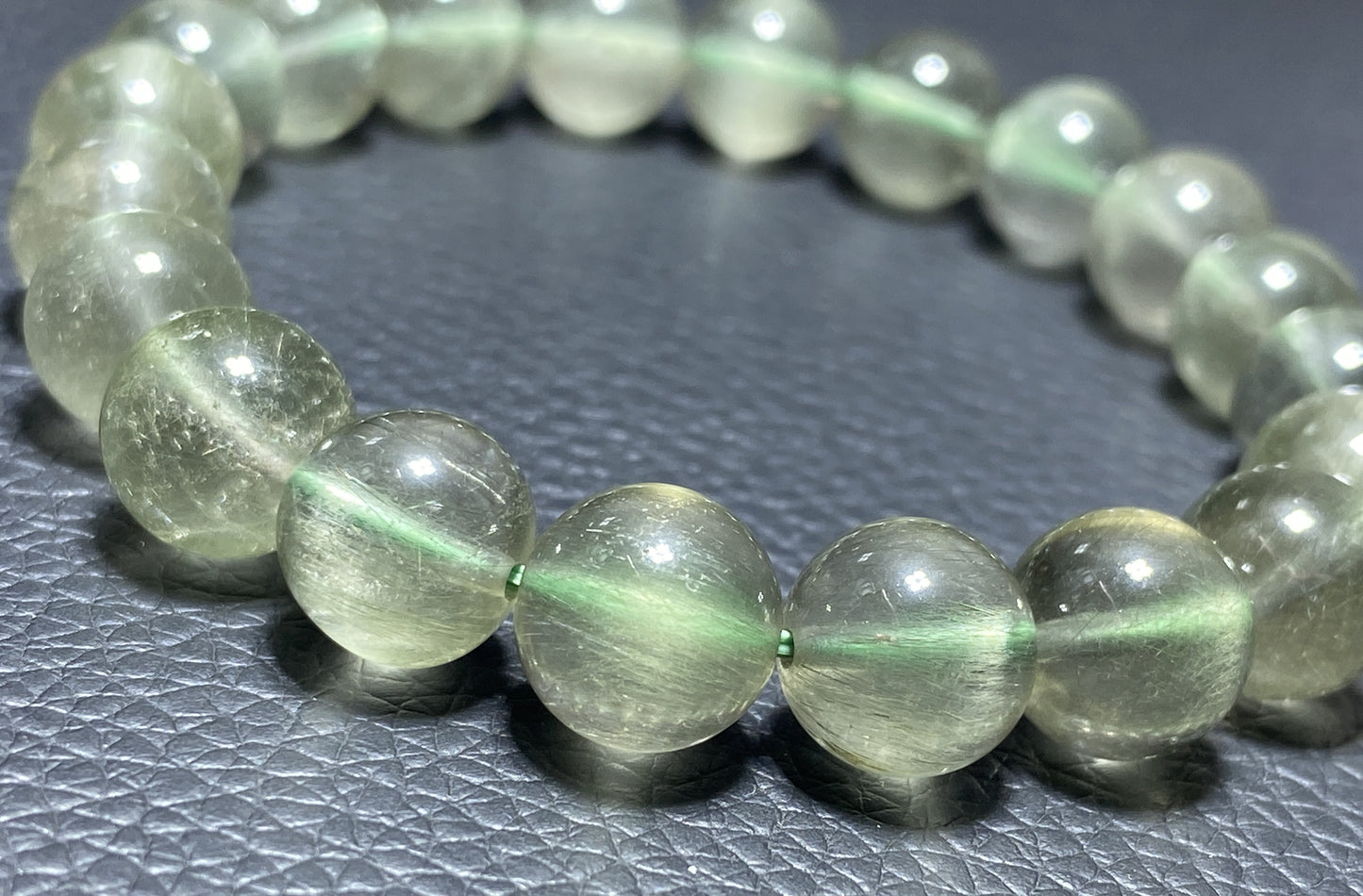 Green Rutilated Quartz Bracelet,Crystal Bracelet,9.6mm Bracelet,Gemstone Bracelet,Crystal Bracelet,Luck Bracelet ET235