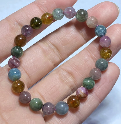 AAA++ Natural Authentic Tourmaline Bracelet,Tourmaline Round Bracelet,Rainbow Tourmaline Bracelet,Crystal Bracelet ET257