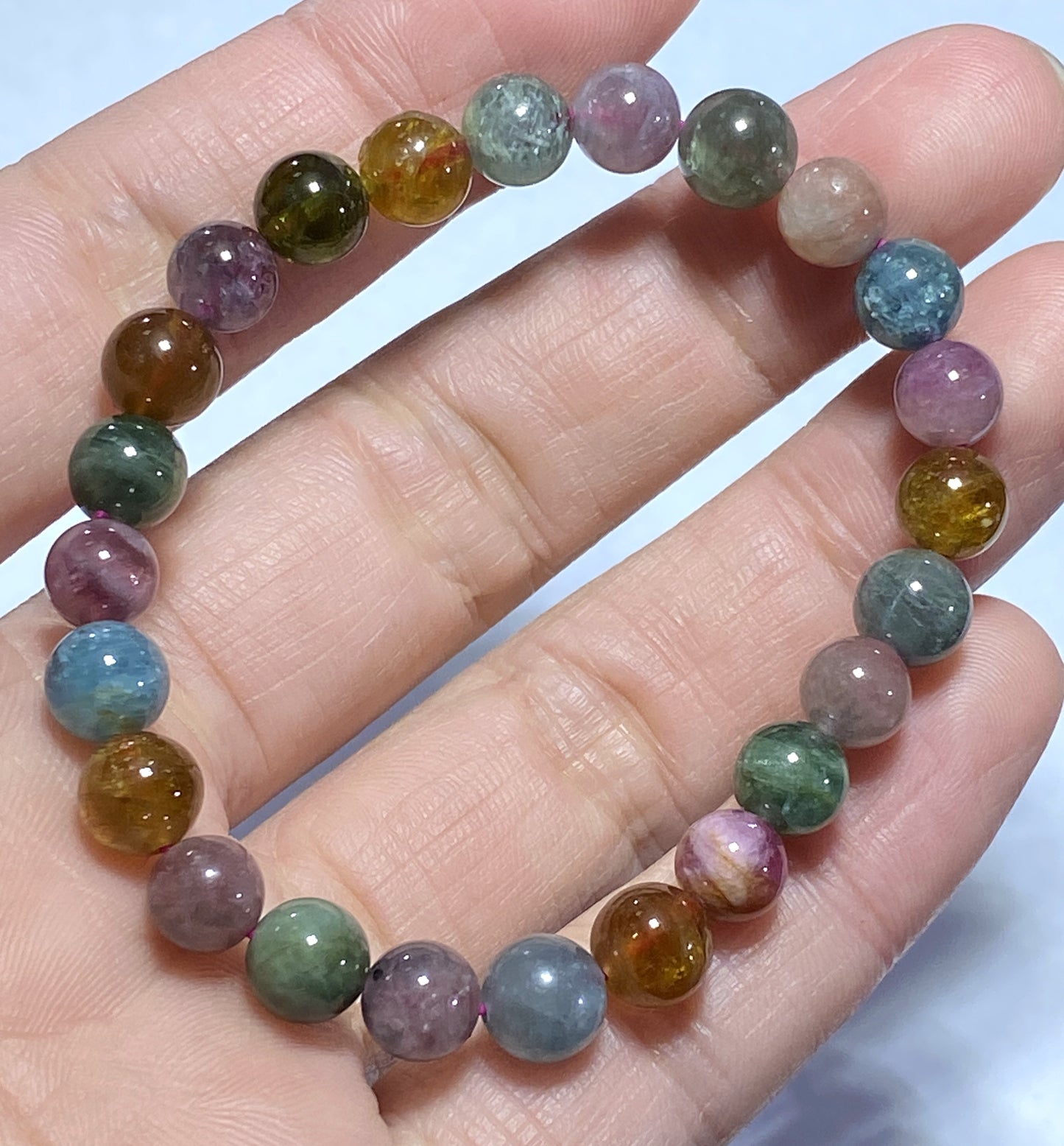 AAA++ Natural Authentic Tourmaline Bracelet,Tourmaline Round Bracelet,Rainbow Tourmaline Bracelet,Crystal Bracelet ET257