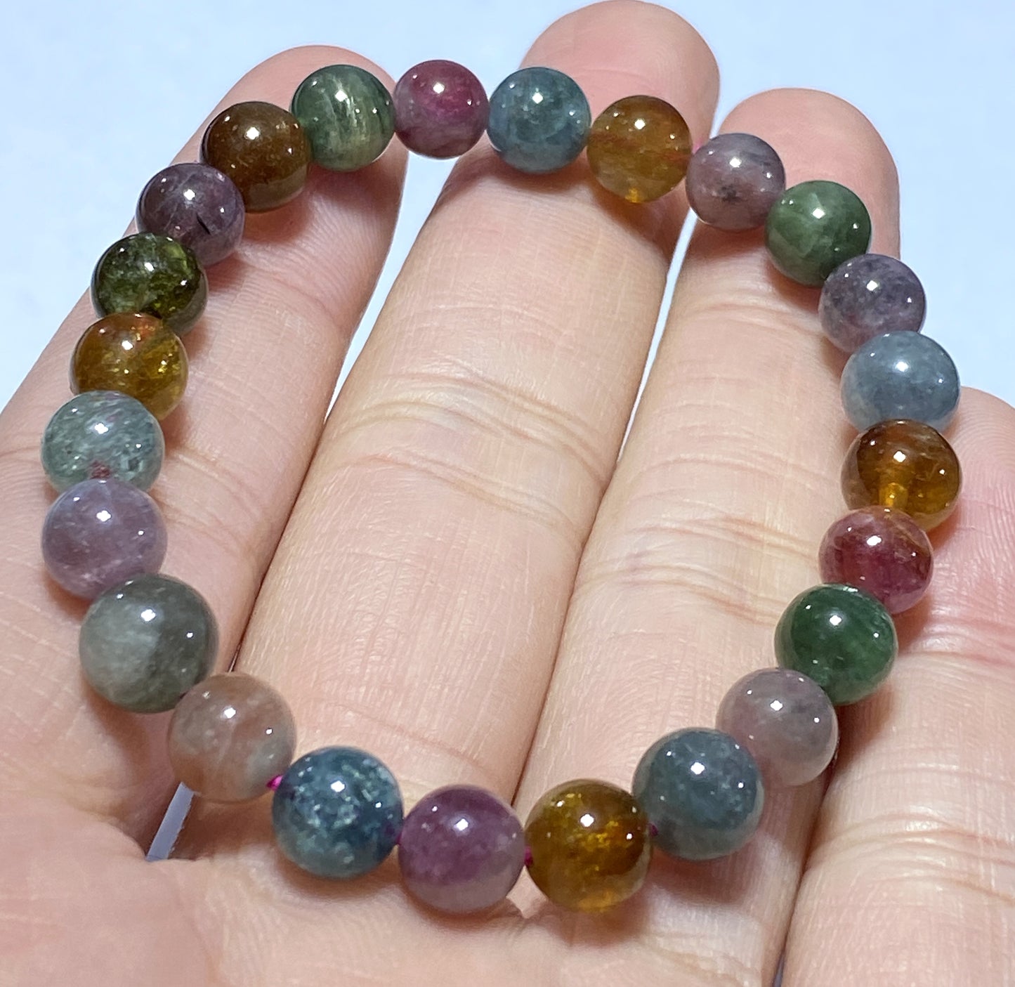 AAA++ Natural Authentic Tourmaline Bracelet,Tourmaline Round Bracelet,Rainbow Tourmaline Bracelet,Crystal Bracelet ET257