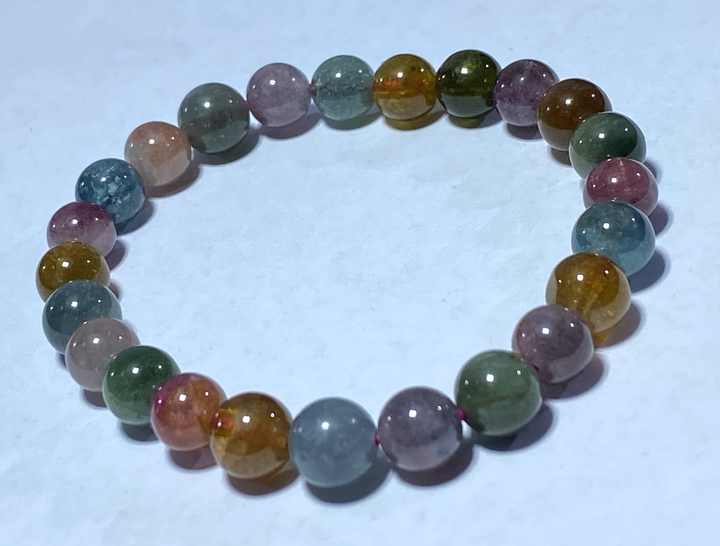 AAA++ Natural Authentic Tourmaline Bracelet,Tourmaline Round Bracelet,Rainbow Tourmaline Bracelet,Crystal Bracelet ET257