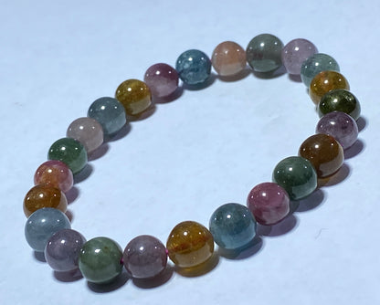 AAA++ Natural Authentic Tourmaline Bracelet,Tourmaline Round Bracelet,Rainbow Tourmaline Bracelet,Crystal Bracelet ET257