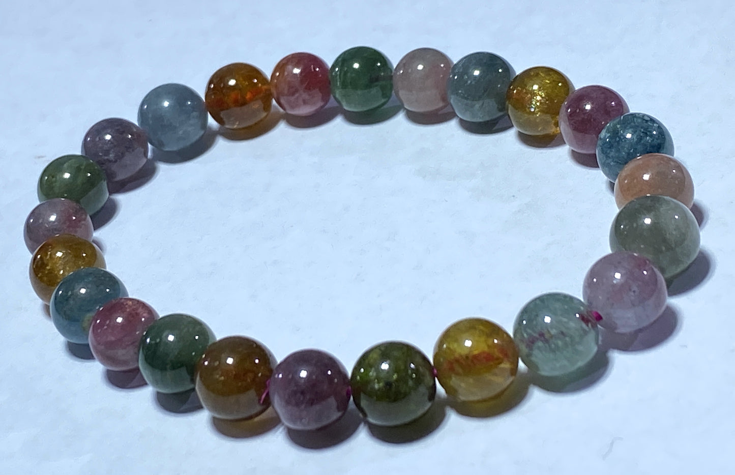 AAA++ Natural Authentic Tourmaline Bracelet,Tourmaline Round Bracelet,Rainbow Tourmaline Bracelet,Crystal Bracelet ET257