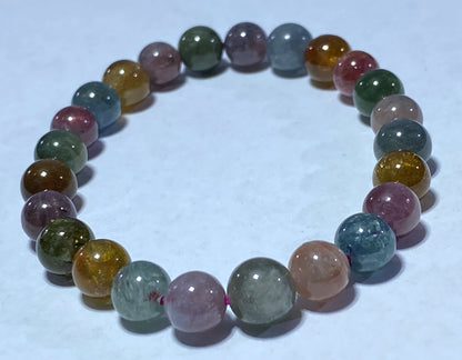 AAA++ Natural Authentic Tourmaline Bracelet,Tourmaline Round Bracelet,Rainbow Tourmaline Bracelet,Crystal Bracelet ET257