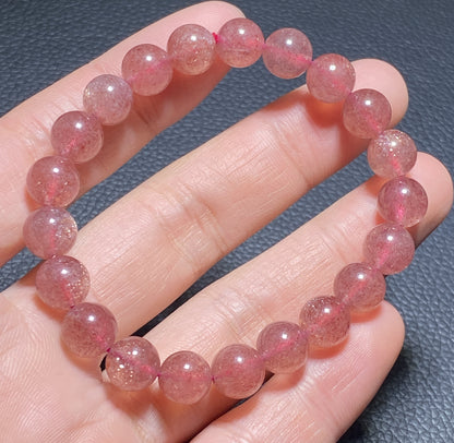 AAAA Natrual Strawberry Quartz Bracelet,9mm Bracelet,Crystal Bracelet,Gemstone Bracelet,Birthday Gift ET281