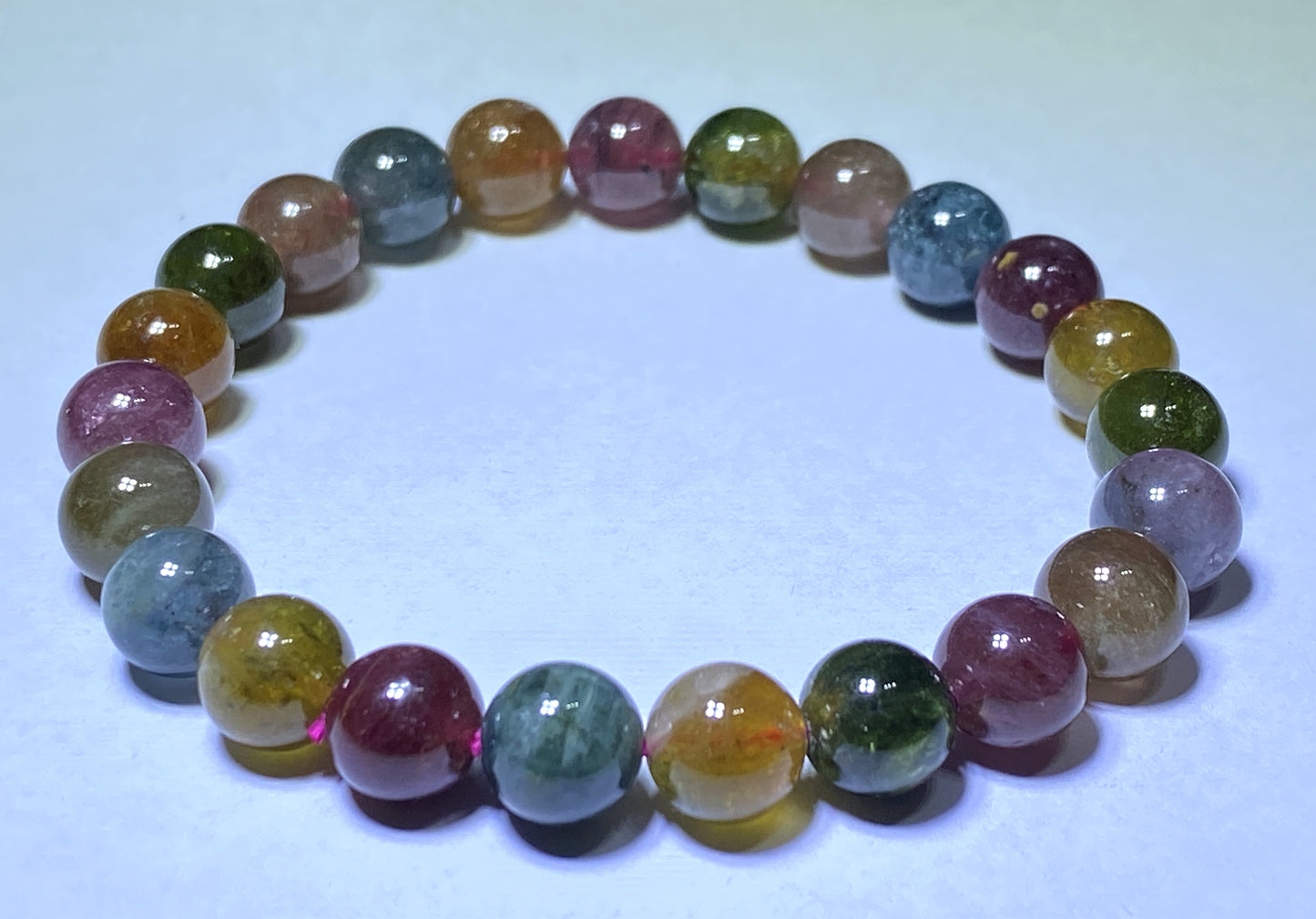 AAA++ Natural Authentic Tourmaline Bracelet,Tourmaline Round Bracelet,Rainbow Tourmaline Bracelet,Crystal Bracelet ET291