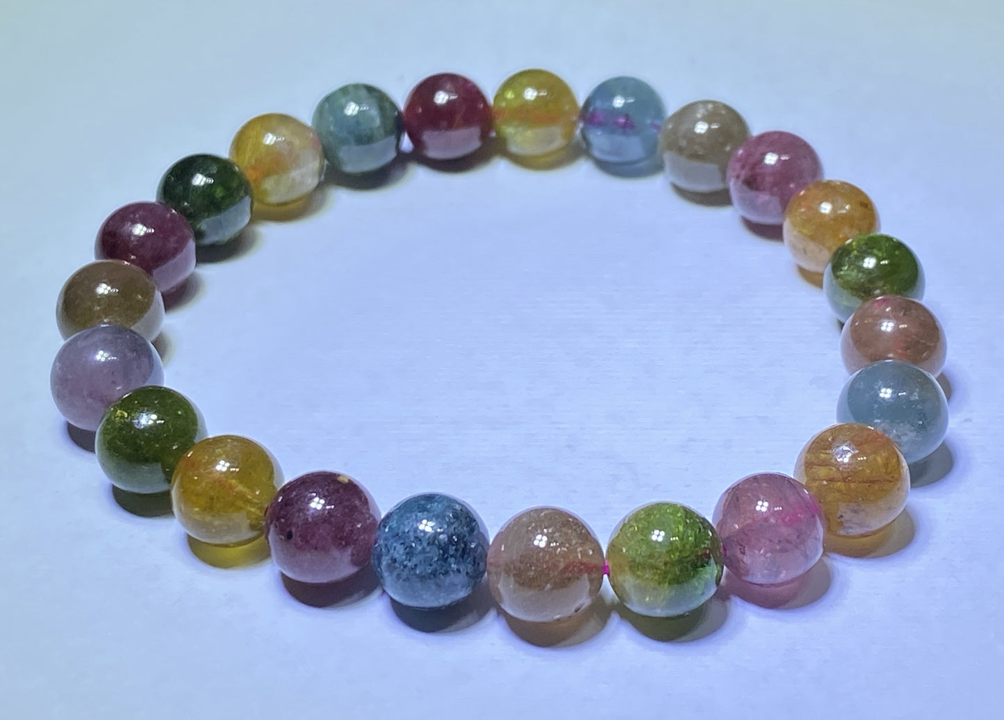 AAA++ Natural Authentic Tourmaline Bracelet,Tourmaline Round Bracelet,Rainbow Tourmaline Bracelet,Crystal Bracelet ET291