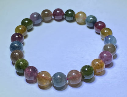 AAA++ Natural Authentic Tourmaline Bracelet,Tourmaline Round Bracelet,Rainbow Tourmaline Bracelet,Crystal Bracelet ET291