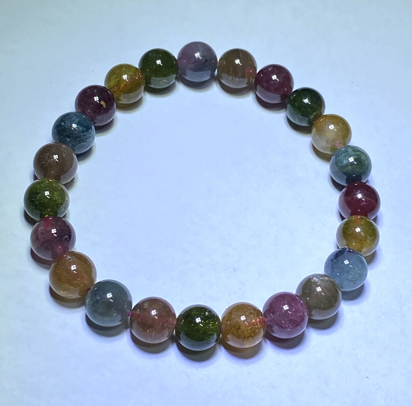 AAA++ Natural Authentic Tourmaline Bracelet,Tourmaline Round Bracelet,Rainbow Tourmaline Bracelet,Crystal Bracelet ET291