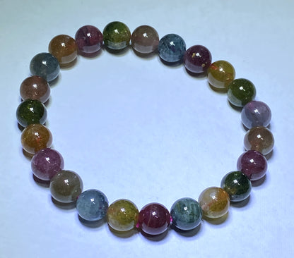 AAA++ Natural Authentic Tourmaline Bracelet,Tourmaline Round Bracelet,Rainbow Tourmaline Bracelet,Crystal Bracelet ET291