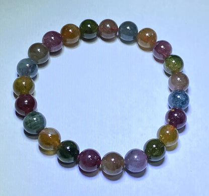 AAA++ Natural Authentic Tourmaline Bracelet,Tourmaline Round Bracelet,Rainbow Tourmaline Bracelet,Crystal Bracelet ET291