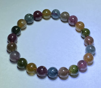 AAA++ Natural Authentic Tourmaline Bracelet,Tourmaline Round Bracelet,Rainbow Tourmaline Bracelet,Crystal Bracelet ET291