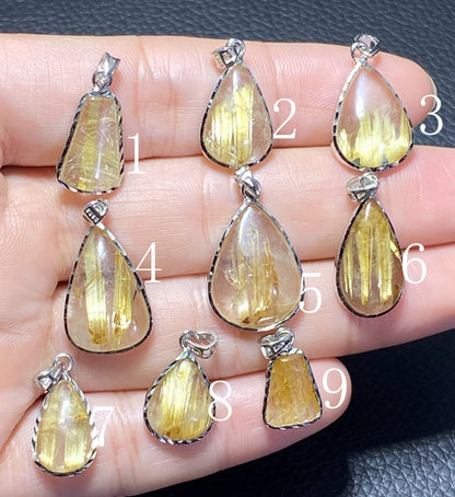 AAA+ Natural Rutilated Quartz Silver Pendant,Rutilated Quartz,Crystal Pendant,Silver Pendant,Pendant Necklace ET311