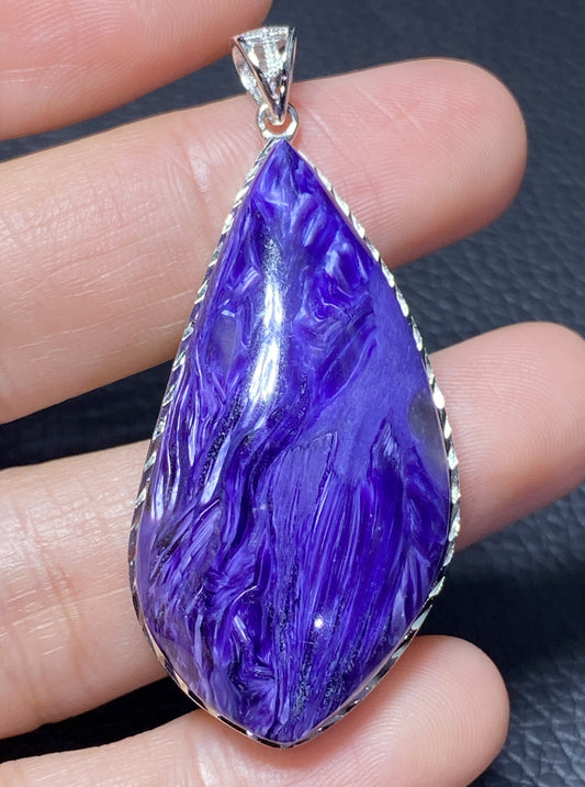 AAAAA Natural Russian Charoite Pendant,Pendant Necklace,S925 Natrual Gems Pendant,Handmade Gift,Personalized Gift ET273